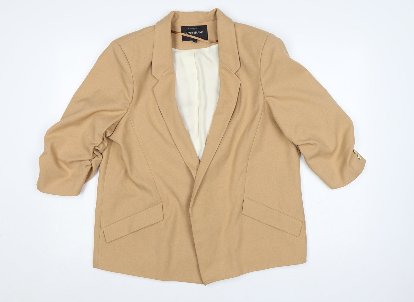 River Island Women Beige Size 14 Regular Fit Tailored Blazer Jacket