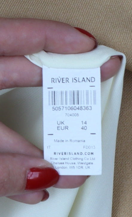 River Island Women Beige Size 14 Regular Fit Tailored Blazer Jacket