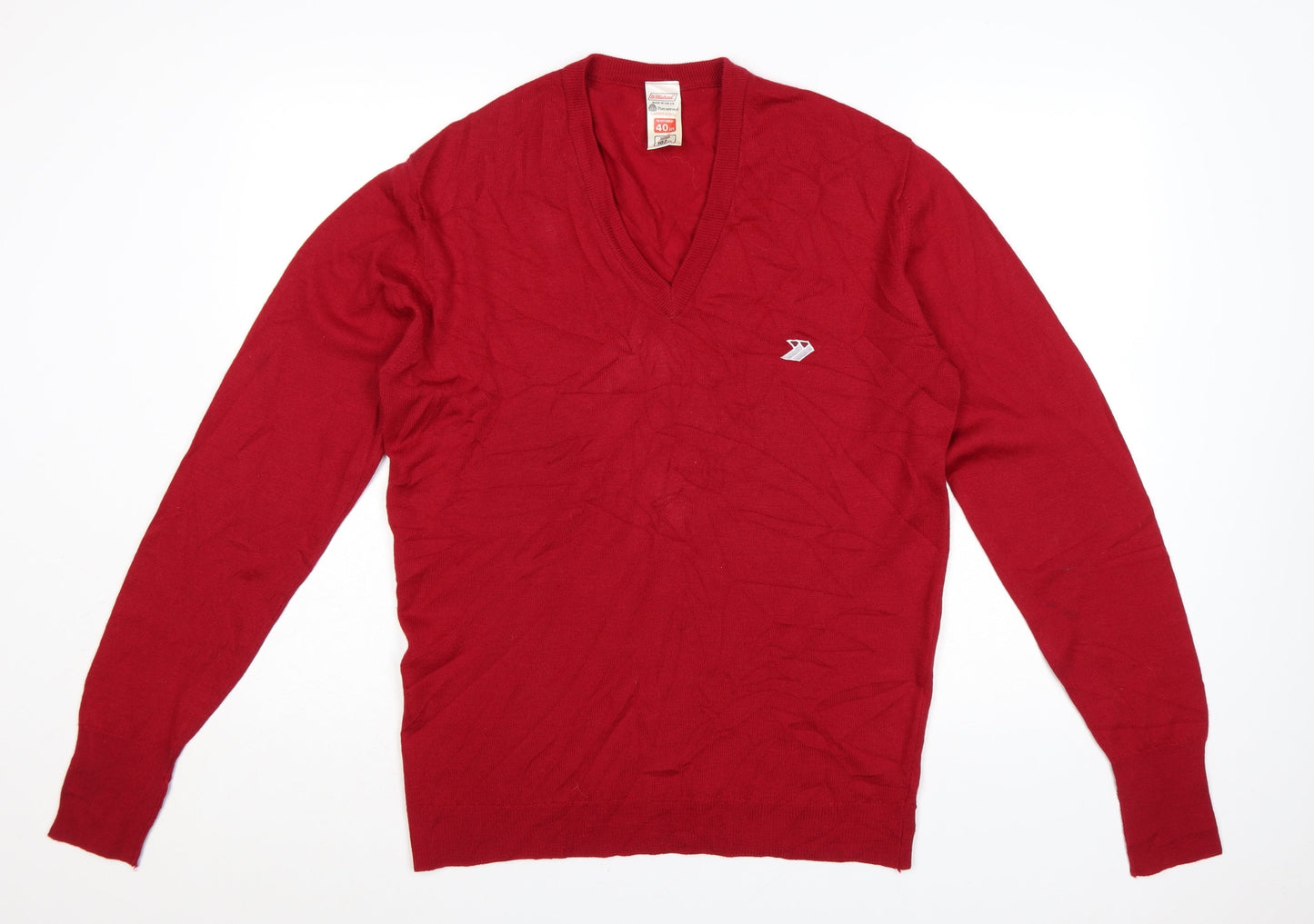 Marks and Spencer St Michael Men's Red Wool V-Neck Jumper M