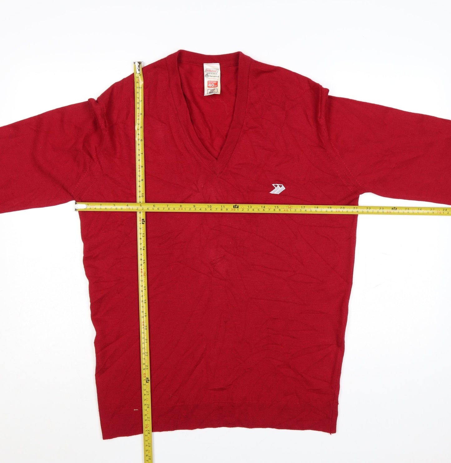 Marks and Spencer St Michael Men's Red Wool V-Neck Jumper M