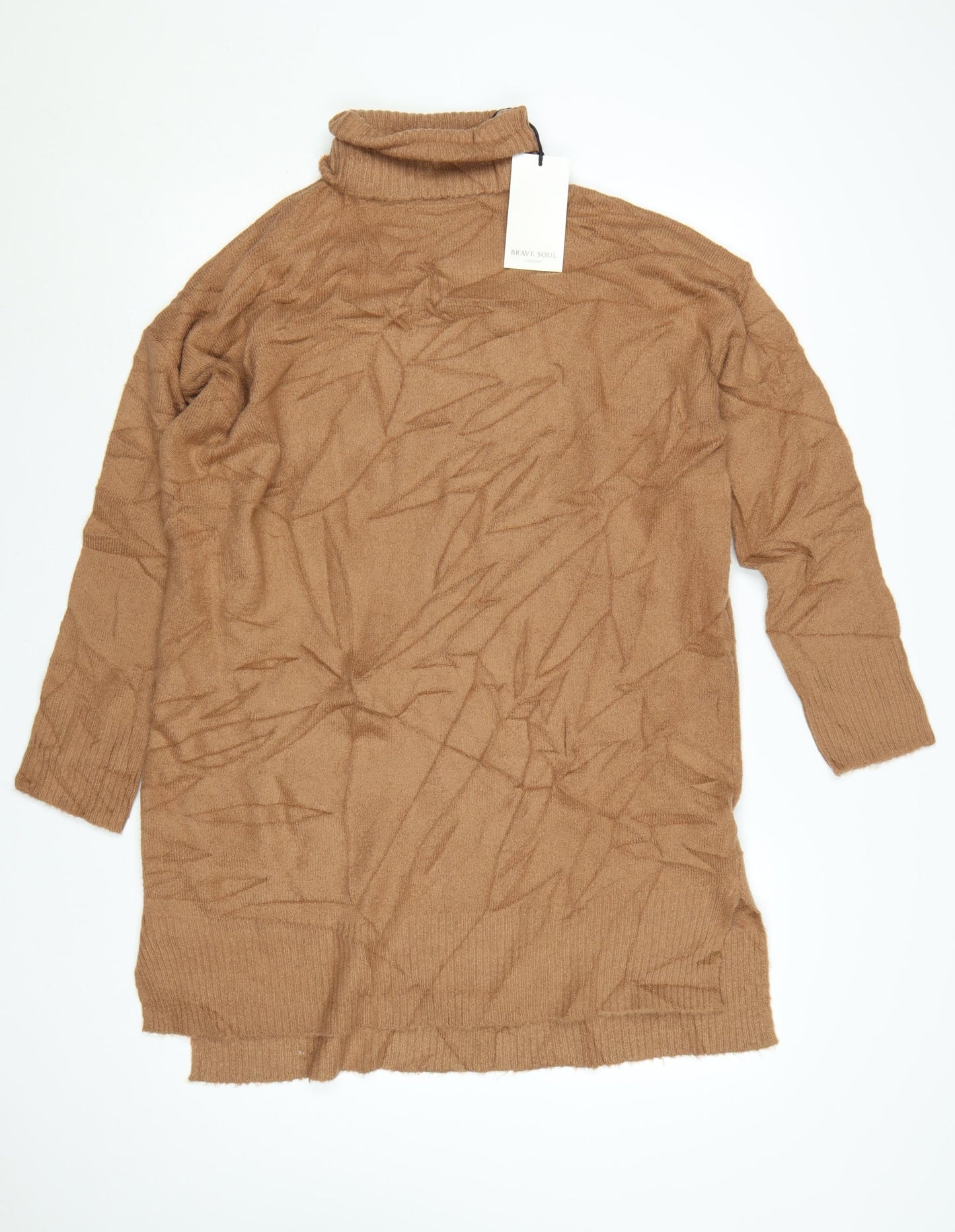 Brave Soul Women’s Brown Roll Neck Tunic Knit Jumper Size 10