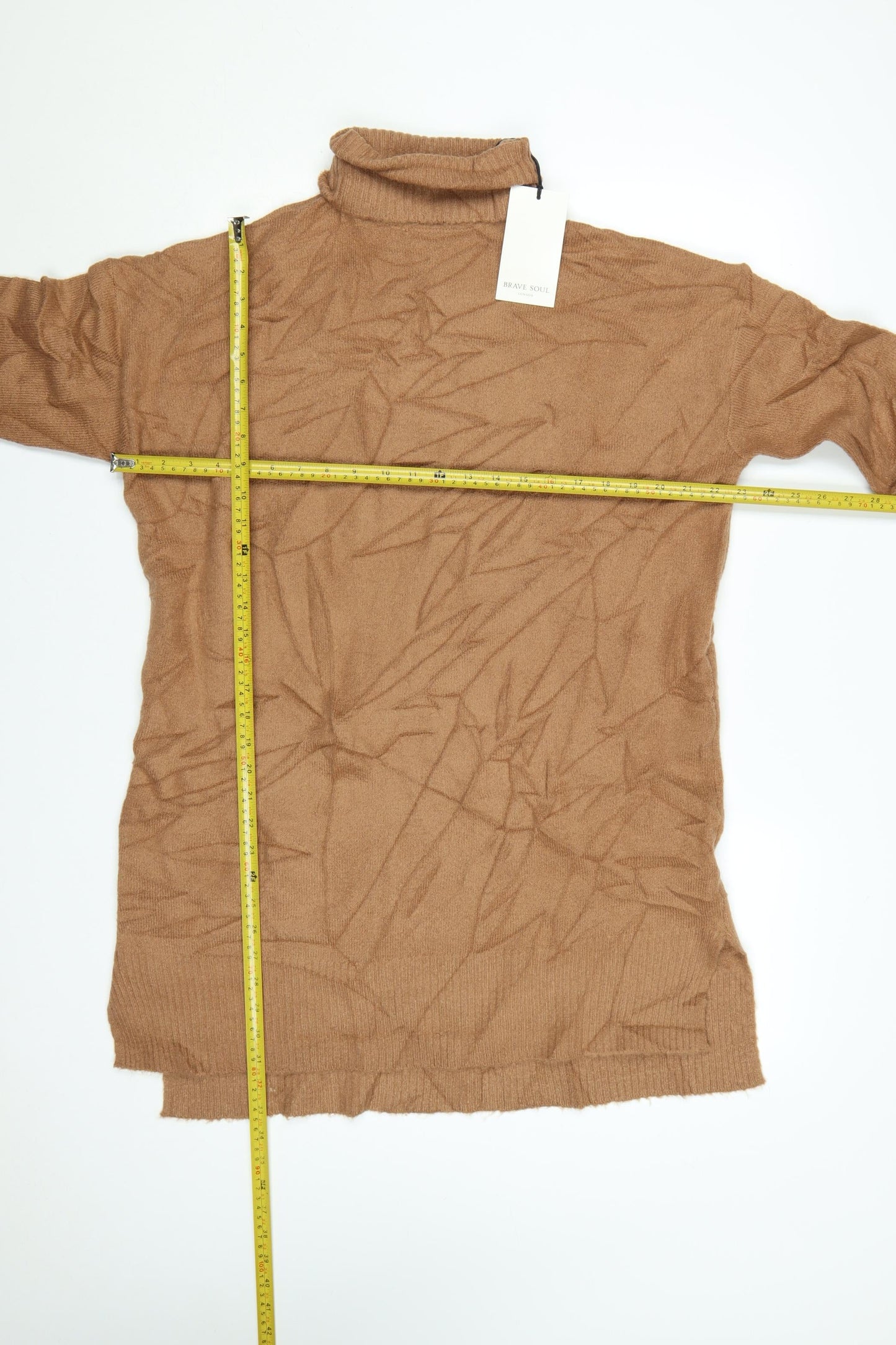 Brave Soul Women’s Brown Roll Neck Tunic Knit Jumper Size 10
