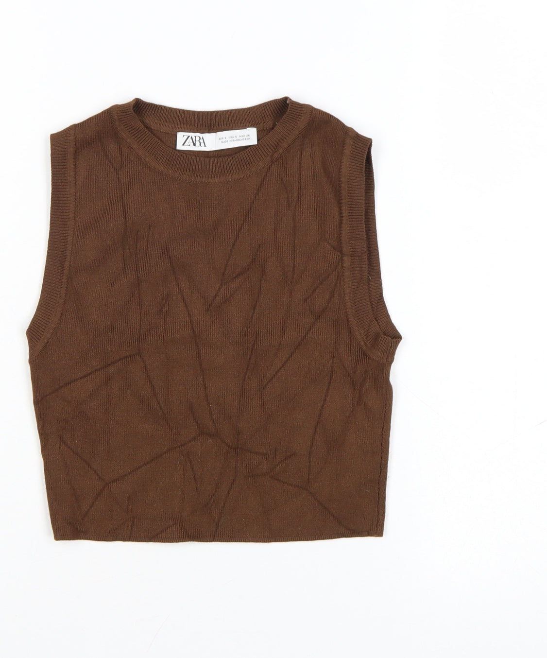 Zara Women Brown Cropped Knit Sleeveless Tank Top Size S