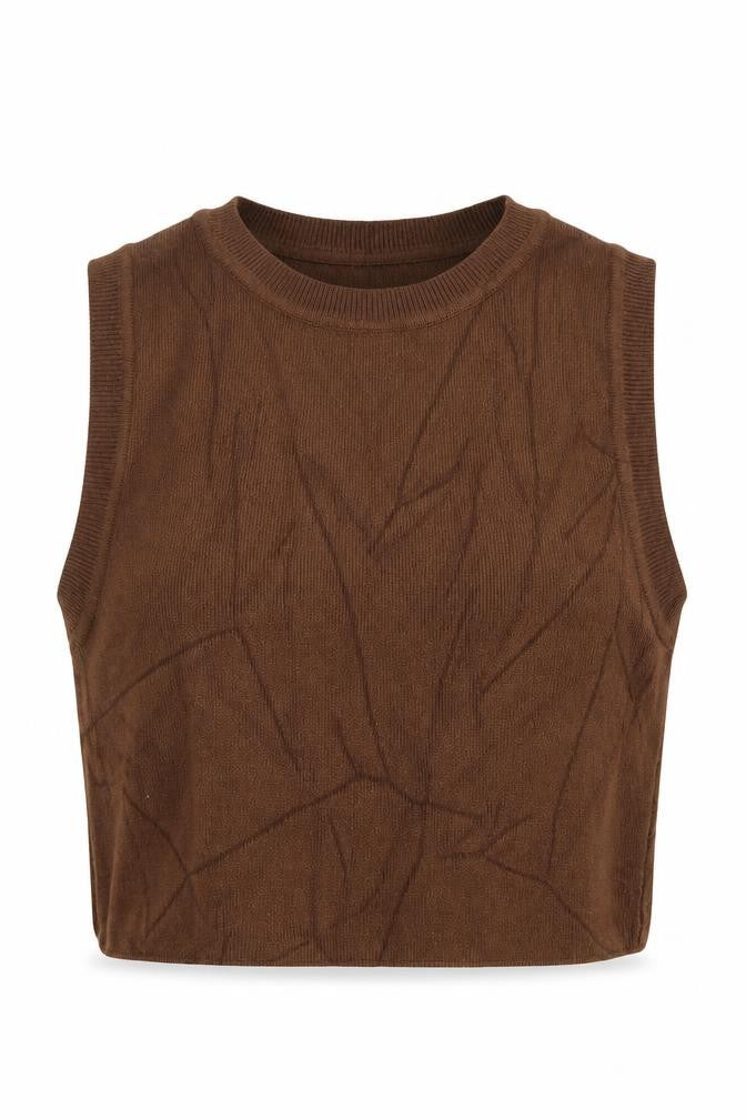 Zara Women Brown Cropped Knit Sleeveless Tank Top Size S