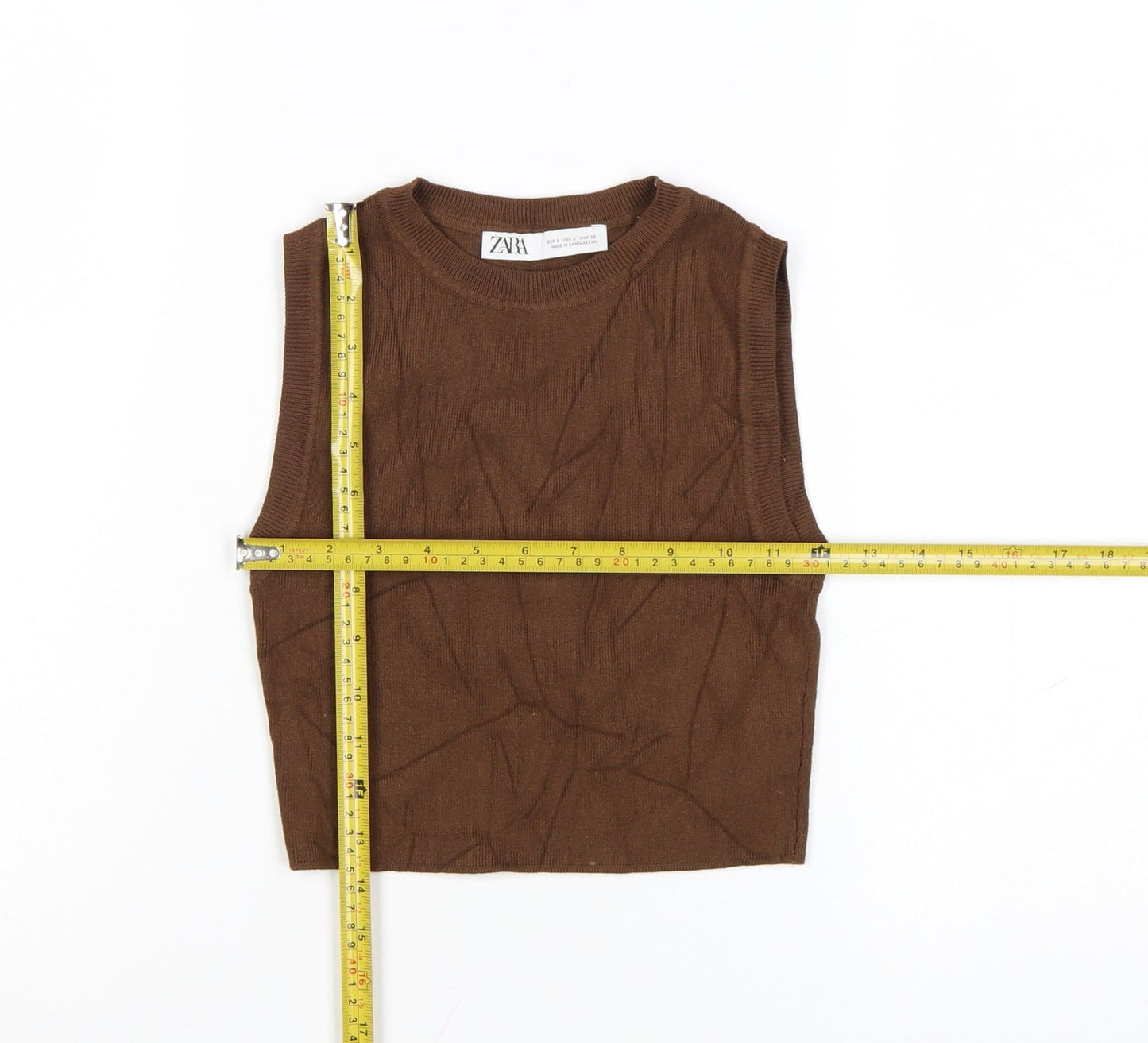 Zara Women Brown Cropped Knit Sleeveless Tank Top Size S