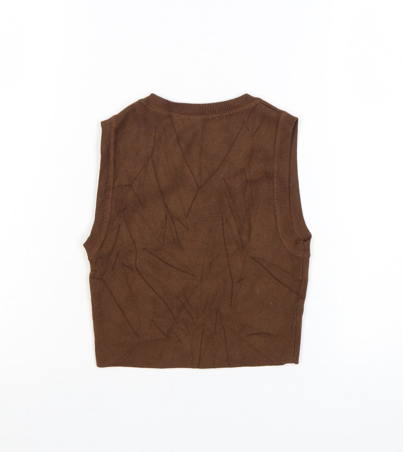 Zara Women Brown Cropped Knit Sleeveless Tank Top Size S