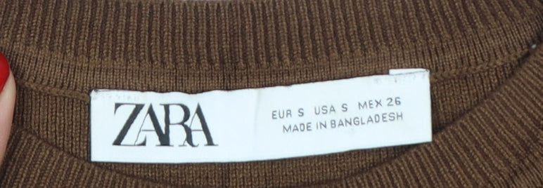 Zara Women Brown Cropped Knit Sleeveless Tank Top Size S