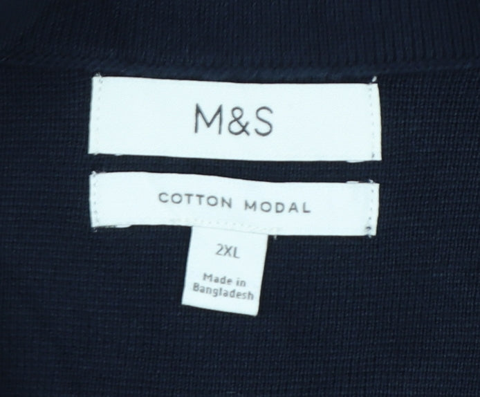 Marks and Spencer Men's Blue 2XL Cotton Modal Cardigan