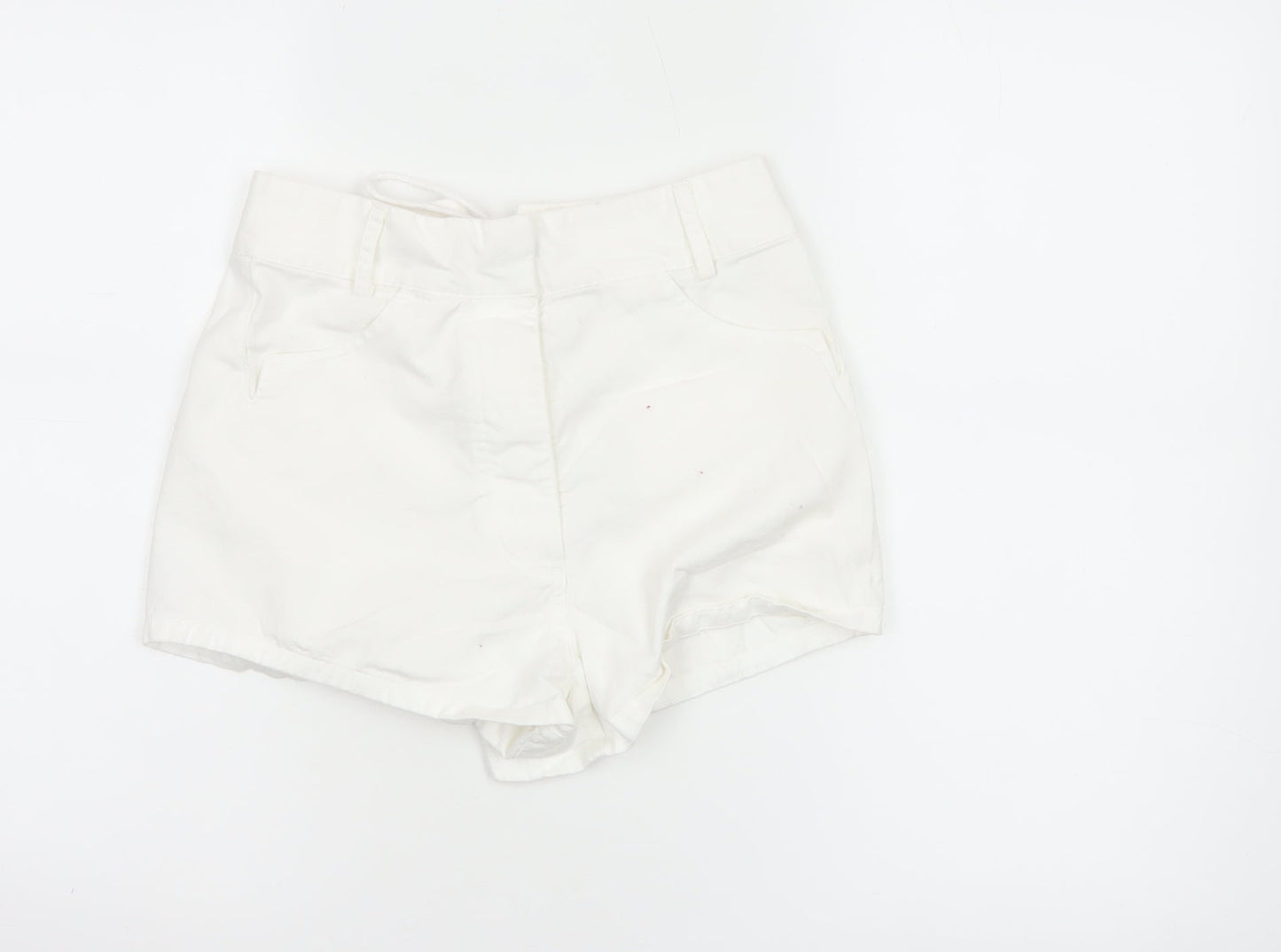 Marks and Spencer Women's White Chino Lace-Up Shorts Size S
