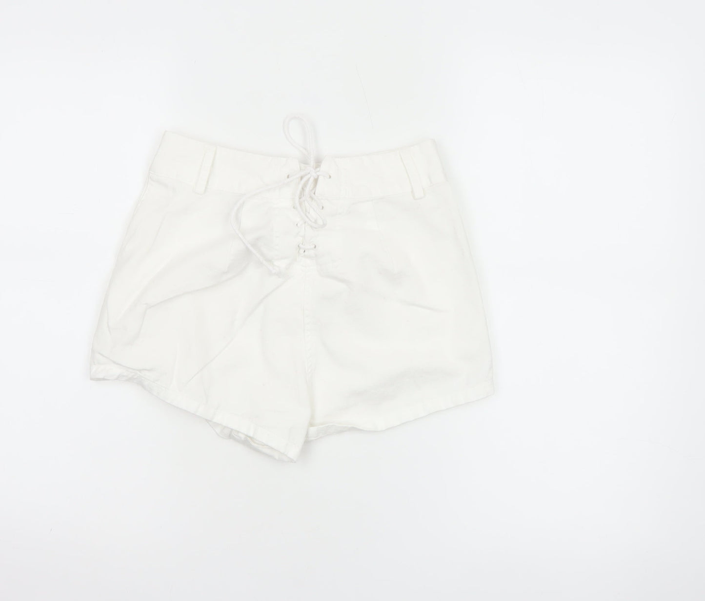 Marks and Spencer Women's White Chino Lace-Up Shorts Size S