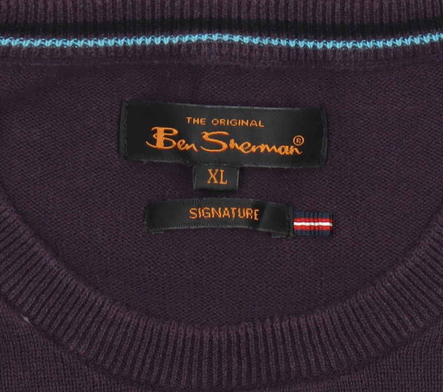 Ben Sherman Men's Purple Cotton Crew Neck Jumper XL