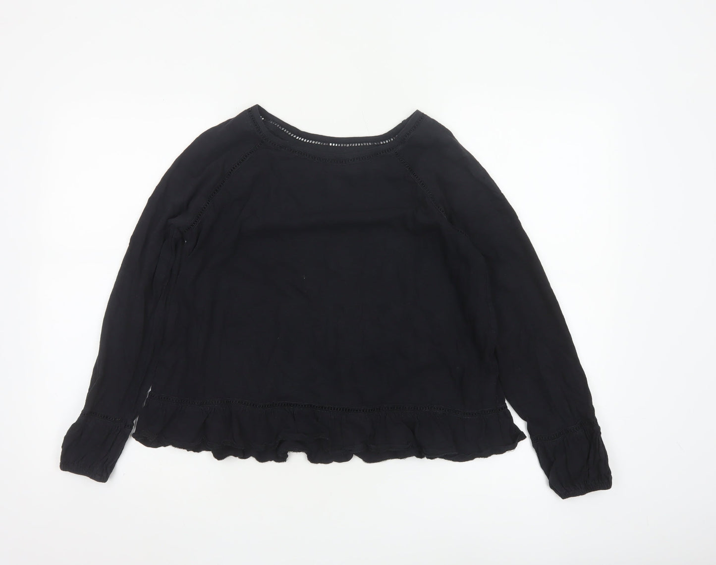 John Lewis Women’s Black Cotton Ruffle Hem Blouse Size 10