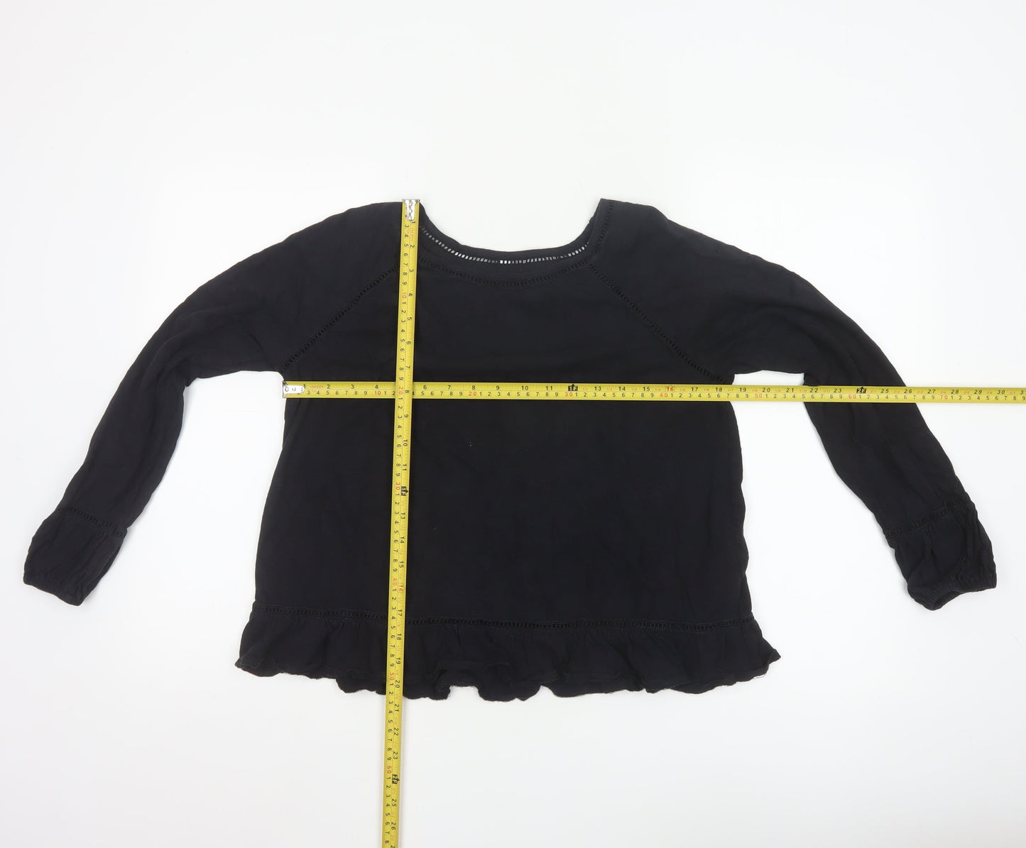 John Lewis Women’s Black Cotton Ruffle Hem Blouse Size 10