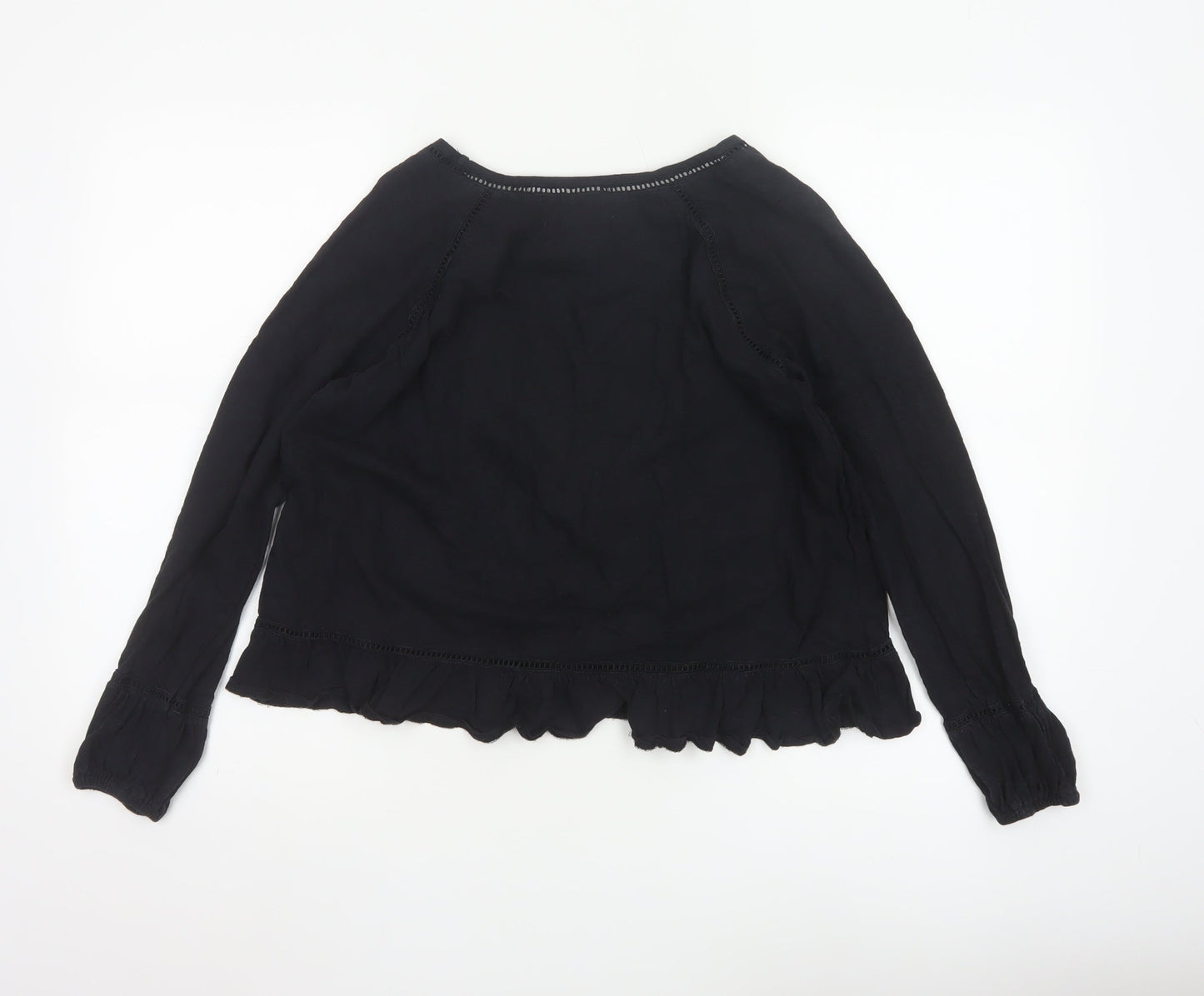 John Lewis Women’s Black Cotton Ruffle Hem Blouse Size 10
