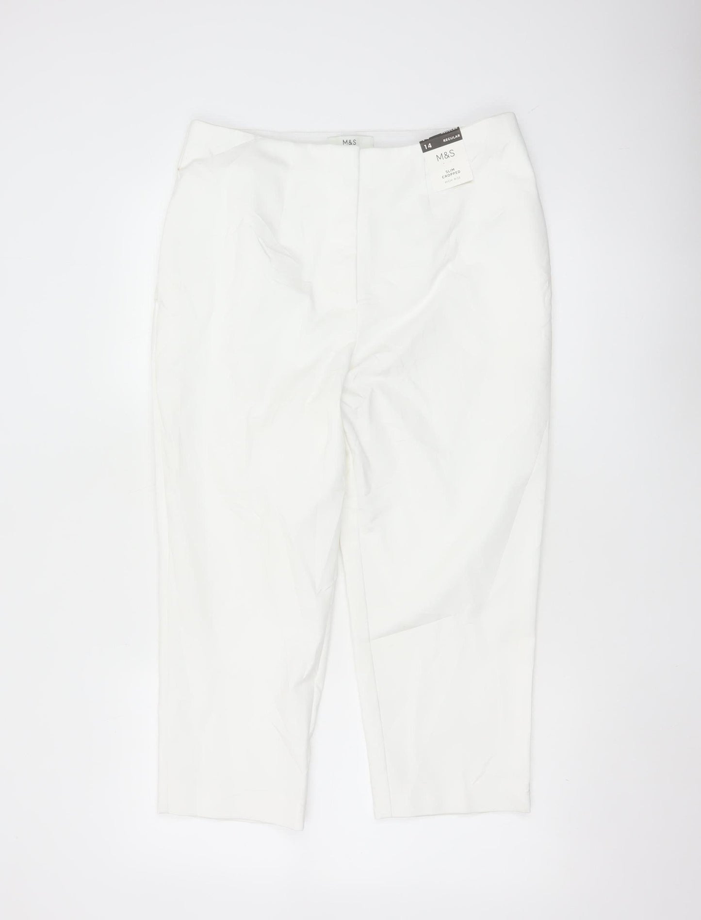 Marks and Spencer Women White Classic Stretch Trousers Size 14 Regular