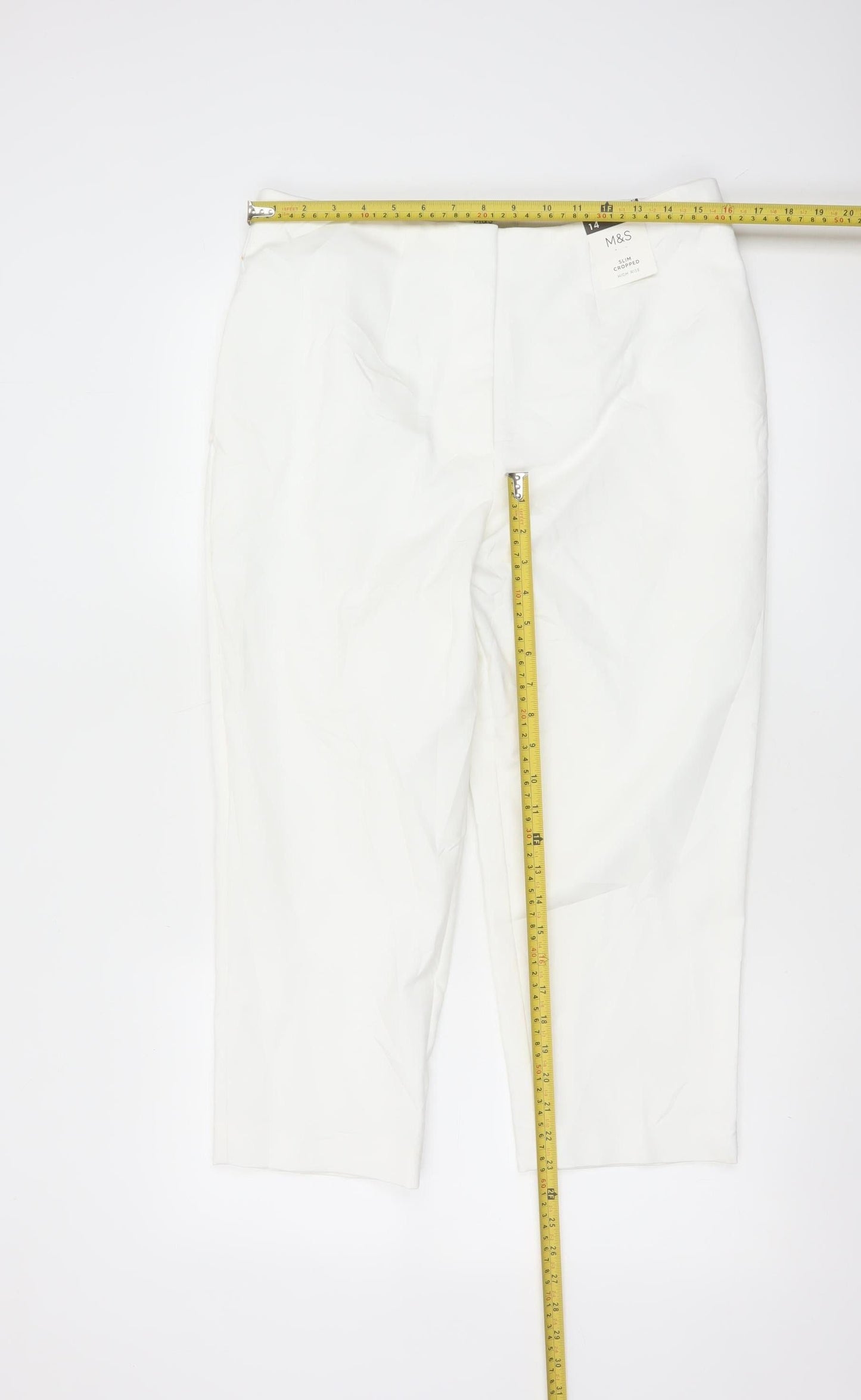 Marks and Spencer Women White Classic Stretch Trousers Size 14 Regular