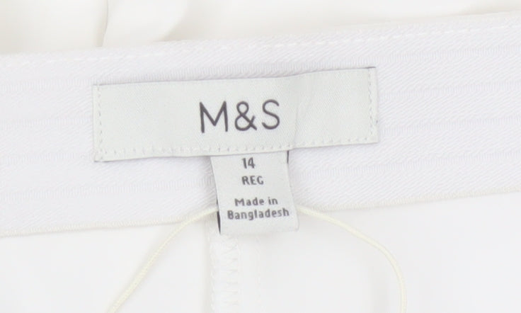 Marks and Spencer Women White Classic Stretch Trousers Size 14 Regular
