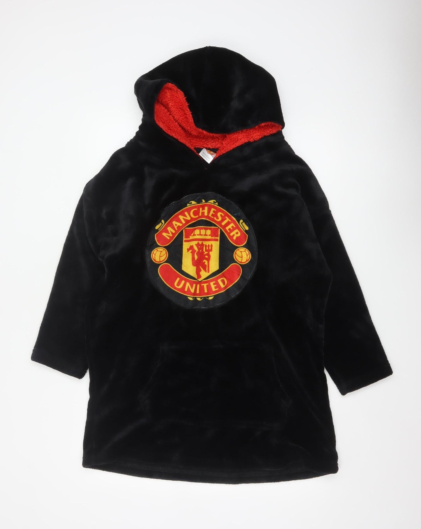 Manchester United Boys Black Hooded Fleece Robe One Size Winter Nightwear
