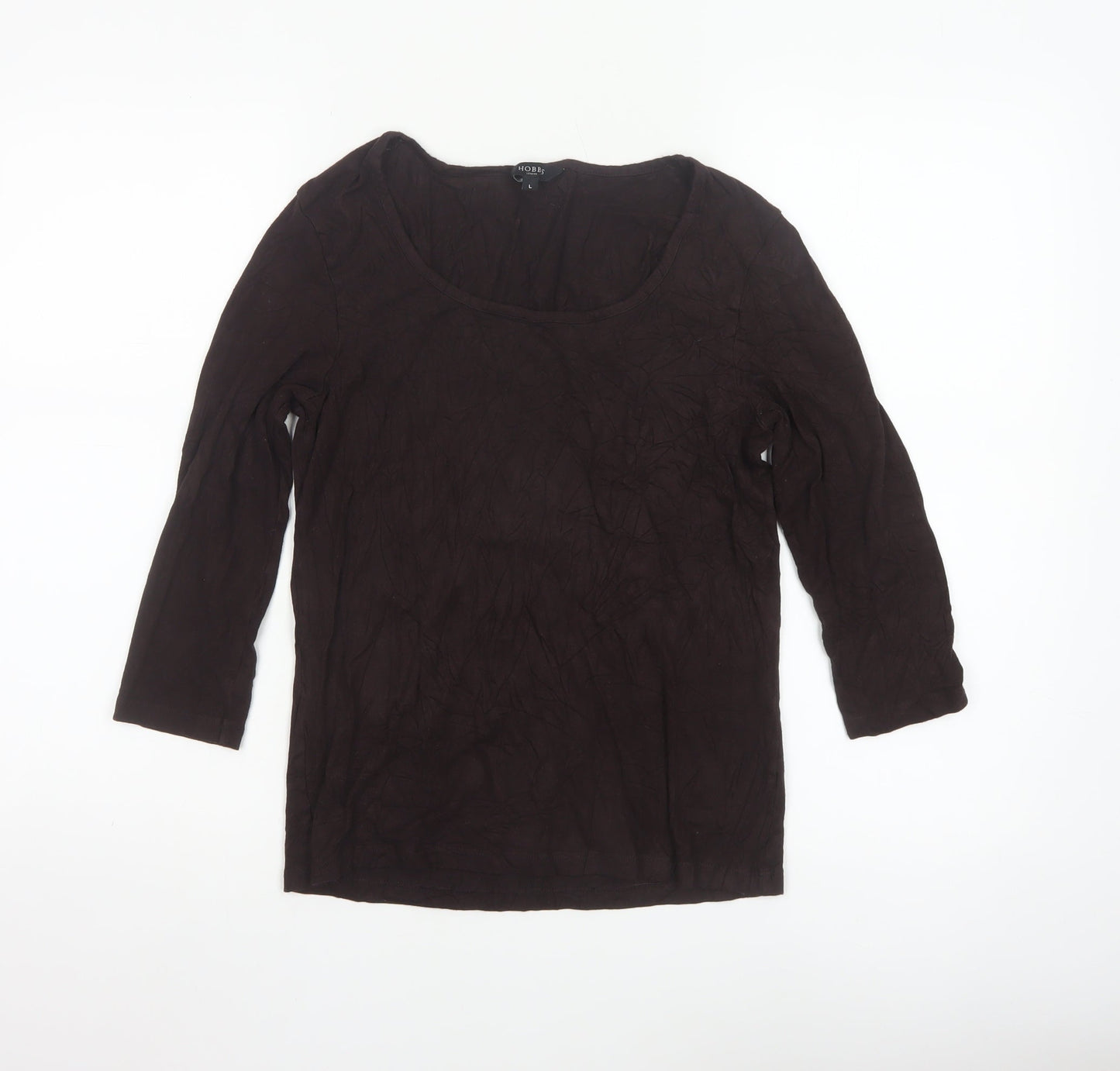 Hobbs Women Brown 3/4 Sleeve Scoop Neck Stretch Jersey Top L