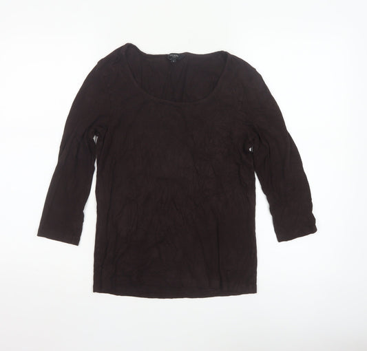 Hobbs Women Brown 3/4 Sleeve Scoop Neck Stretch Jersey Top L