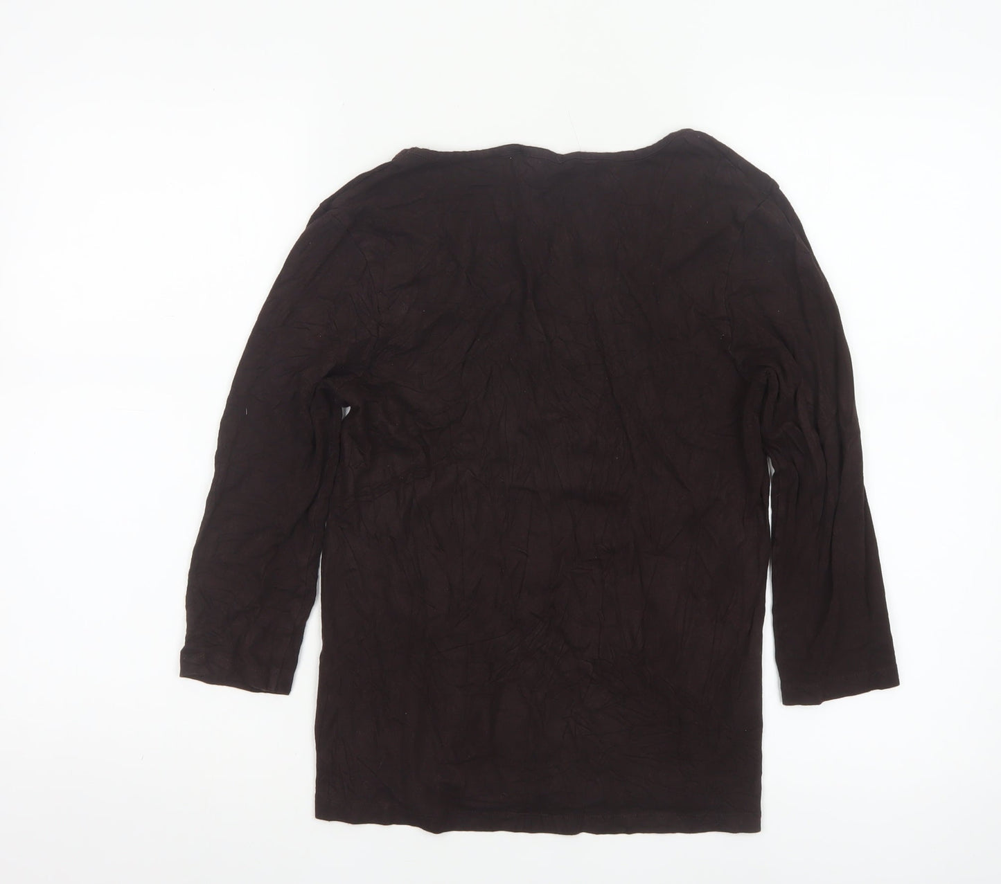 Hobbs Women Brown 3/4 Sleeve Scoop Neck Stretch Jersey Top L