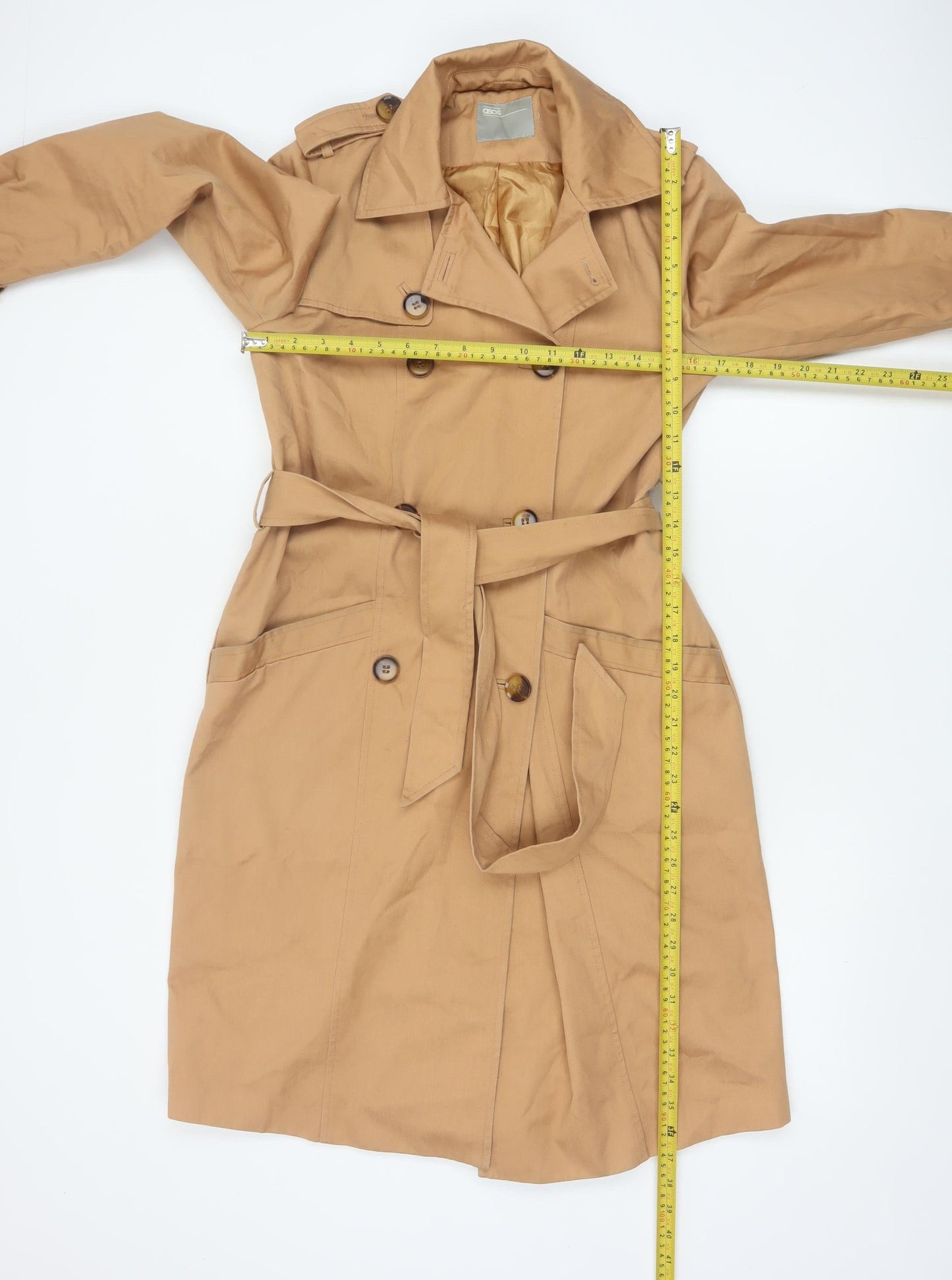 ASOS Women’s Beige Trench Coat Size 8 Belted Classic Mid-Length