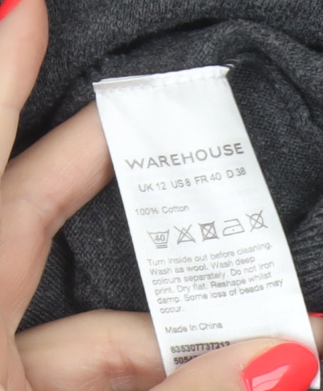 Warehouse Womens Grey NOIR Cotton Pullover Jumper Size 12