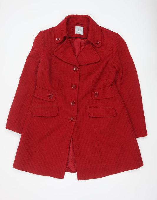 TU Women Red Wool Blend Mid-Length Coat Size 16 Classic Overcoat