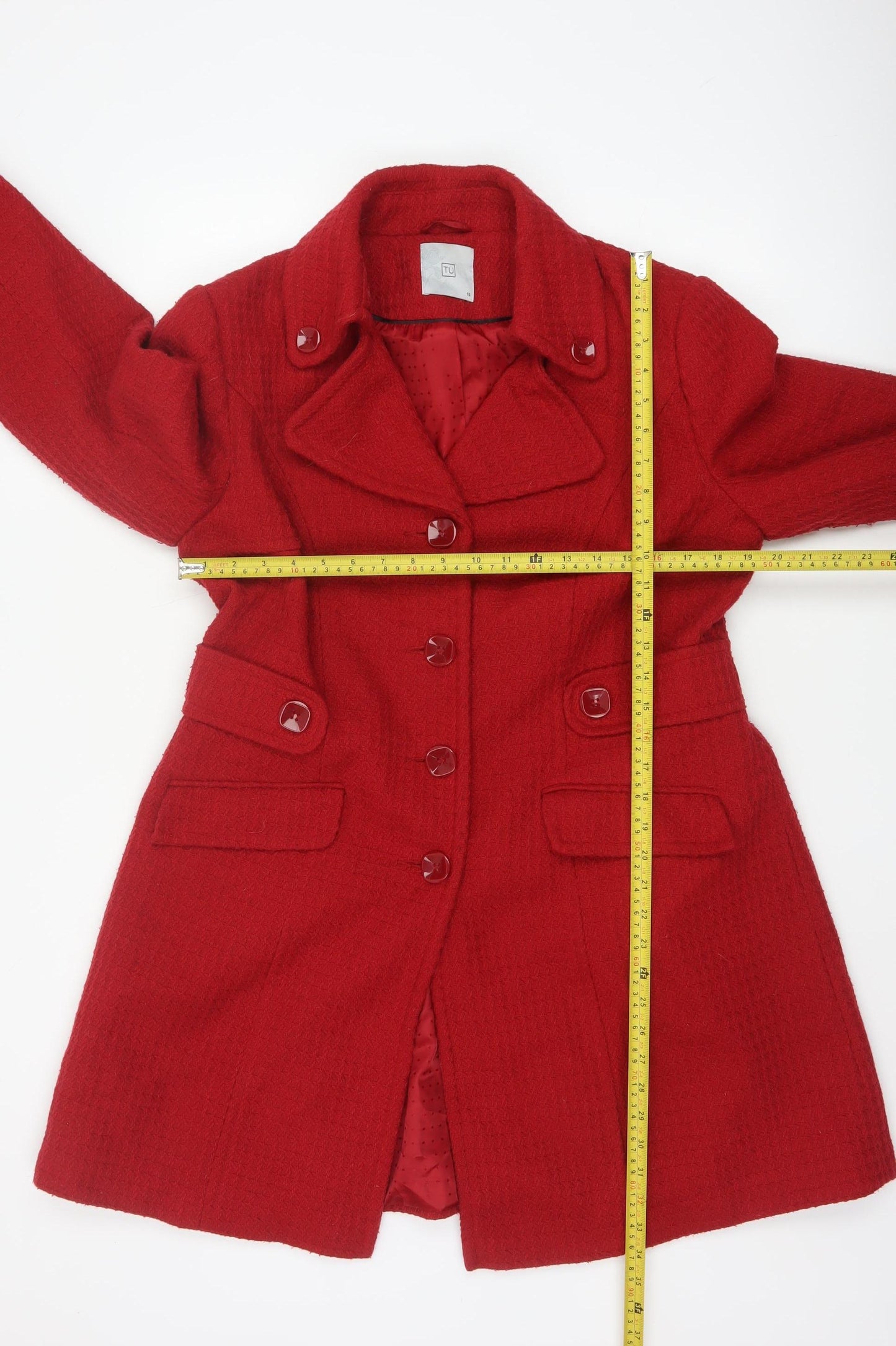 TU Women Red Wool Blend Mid-Length Coat Size 16 Classic Overcoat