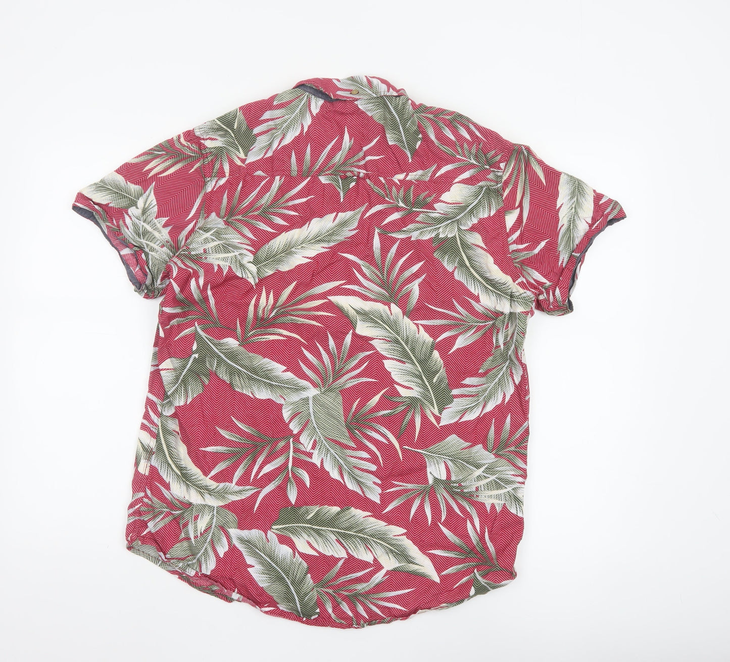 Threadbare Men's Red Tropical Leaf Short Sleeve Cotton Shirt L