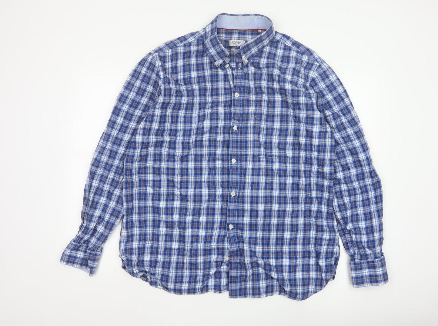 JP Cole Men's Blue Check Cotton Long Sleeve Button-Down Shirt XL