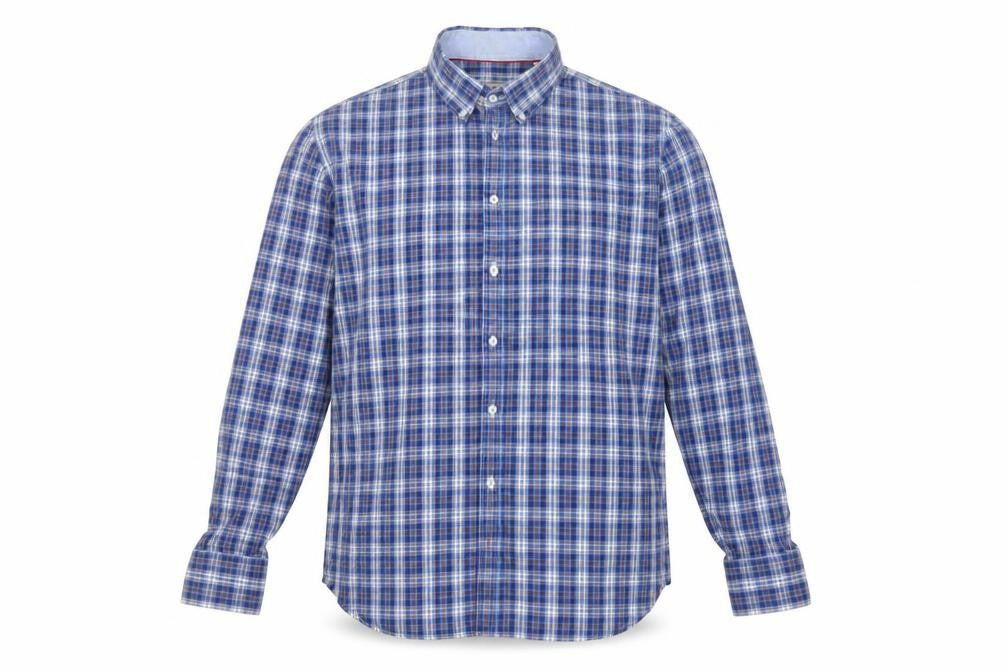JP Cole Men's Blue Check Cotton Long Sleeve Button-Down Shirt XL