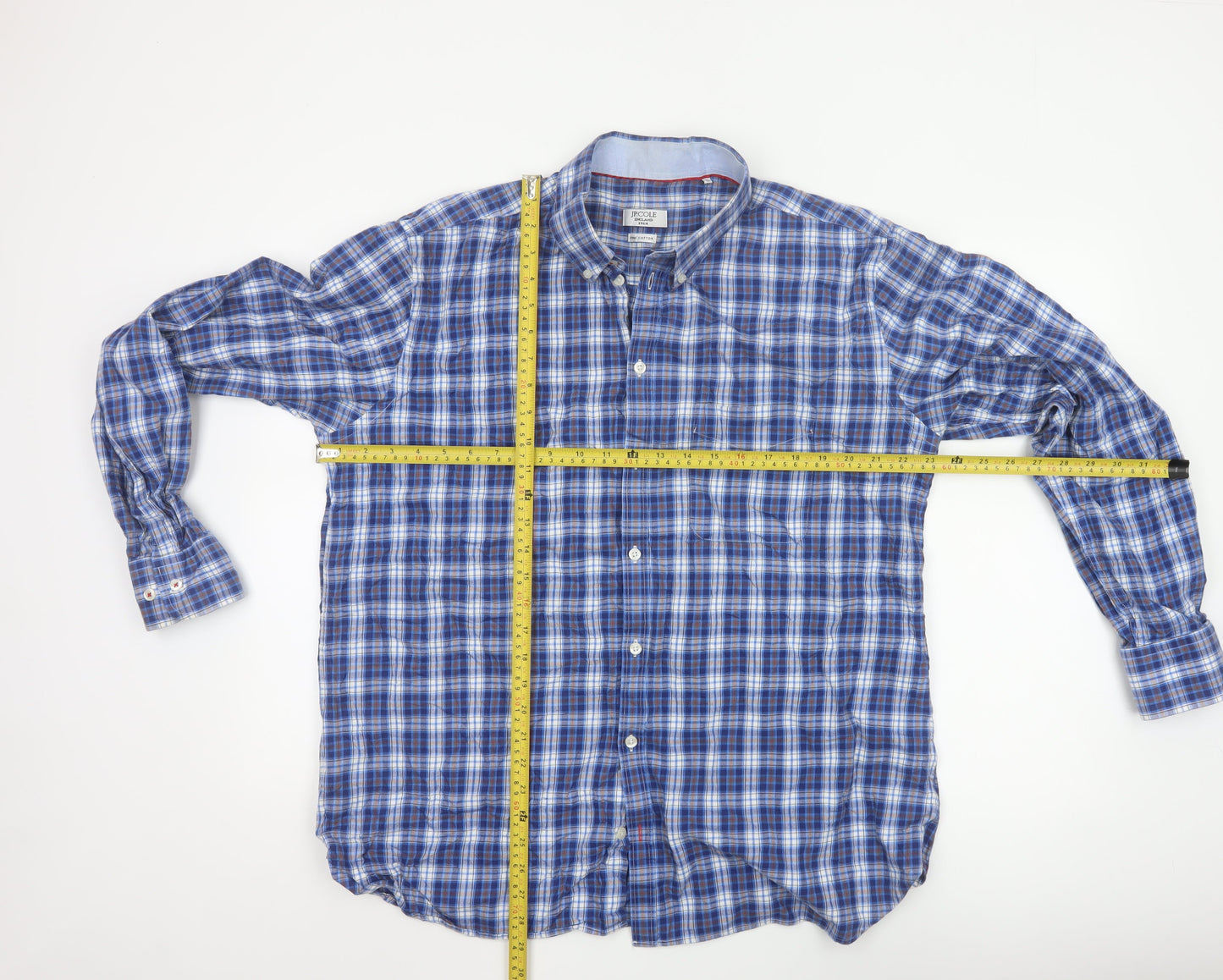 JP Cole Men's Blue Check Cotton Long Sleeve Button-Down Shirt XL