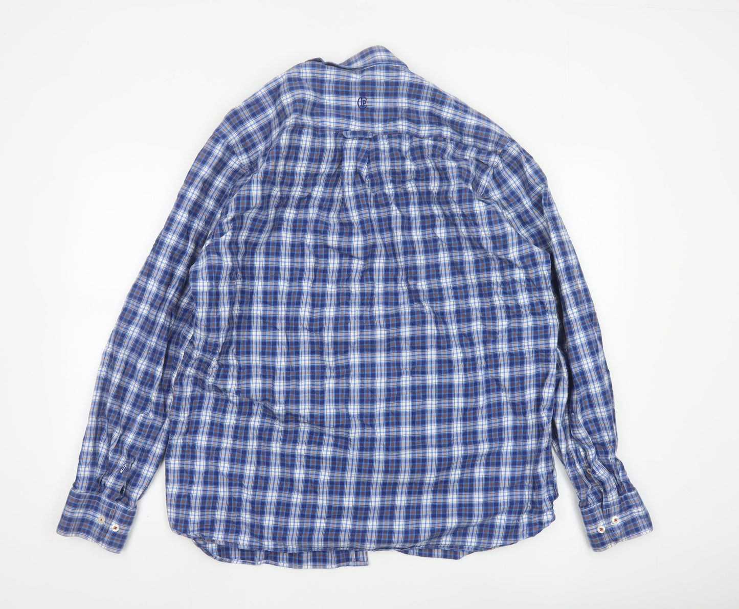 JP Cole Men's Blue Check Cotton Long Sleeve Button-Down Shirt XL