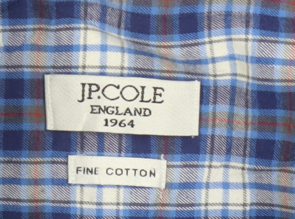 JP Cole Men's Blue Check Cotton Long Sleeve Button-Down Shirt XL