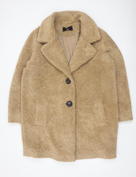 F&F Women's Beige Teddy Overcoat Size 12 Regular Mid-Length