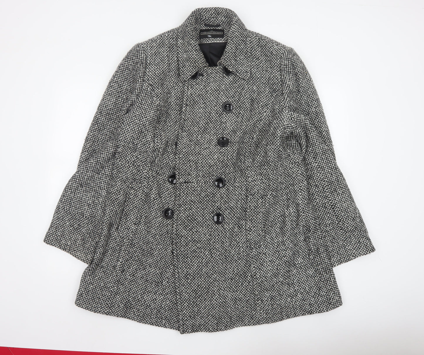 BHS Women’s Grey Tweed Mid-Length Pea Coat Size 18 Wool Blend