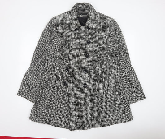 BHS Women’s Grey Tweed Mid-Length Pea Coat Size 18 Wool Blend