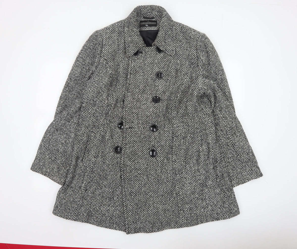 BHS Women’s Grey Tweed Mid-Length Pea Coat Size 18 Wool Blend