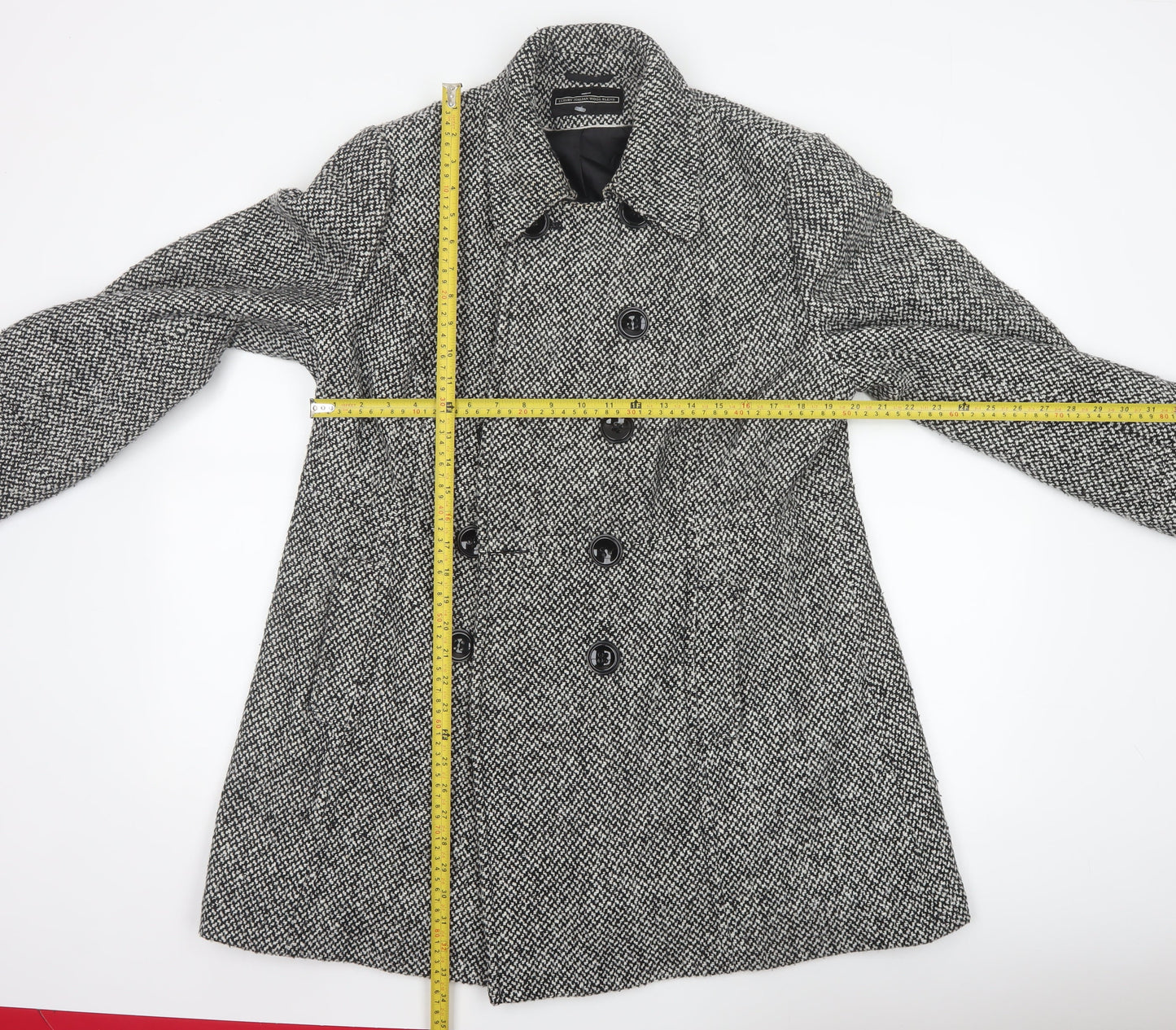 BHS Women’s Grey Tweed Mid-Length Pea Coat Size 18 Wool Blend