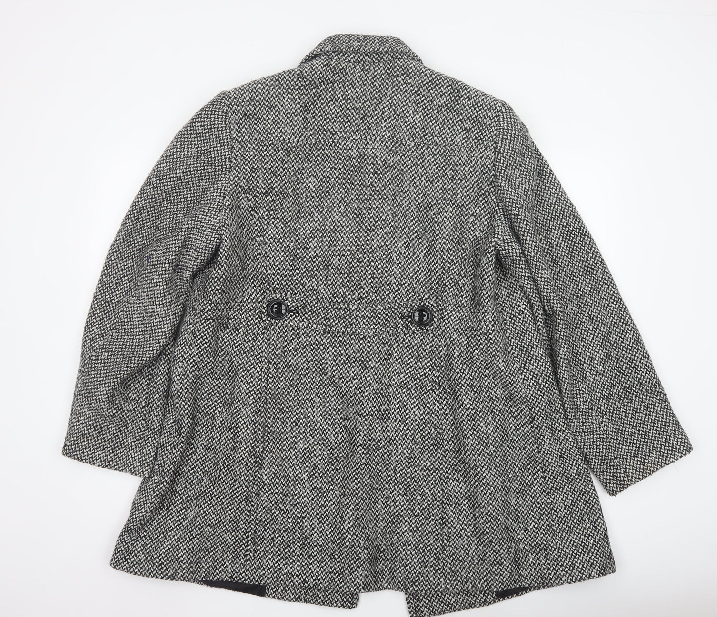 BHS Women’s Grey Tweed Mid-Length Pea Coat Size 18 Wool Blend