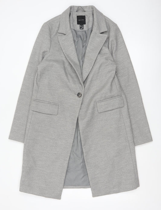 New Look Women's Grey Long Overcoat Size 10 Classic Single-Breasted