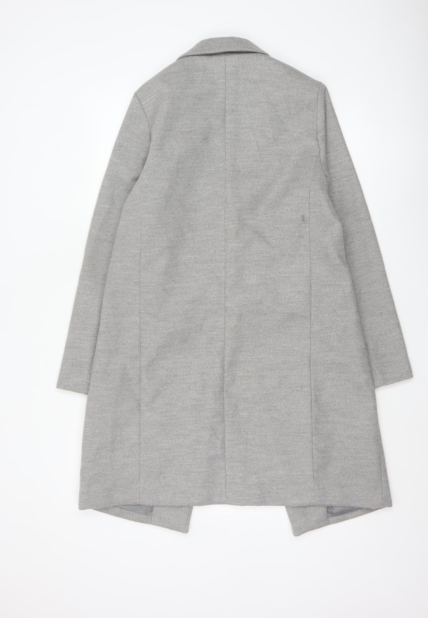 New Look Women's Grey Long Overcoat Size 10 Classic Single-Breasted