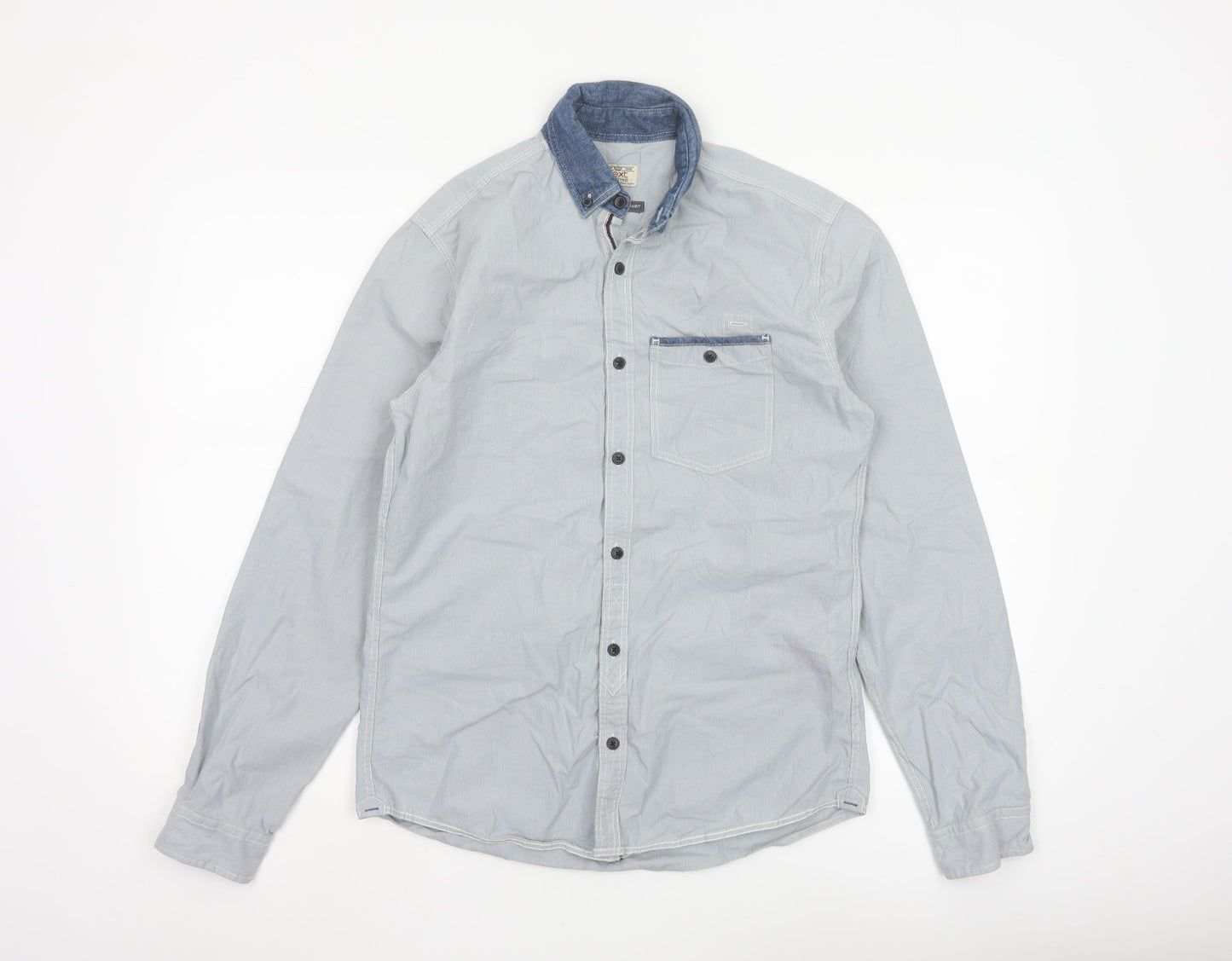Next Men's Blue Small Long Sleeve Button-Up Cotton Shirt