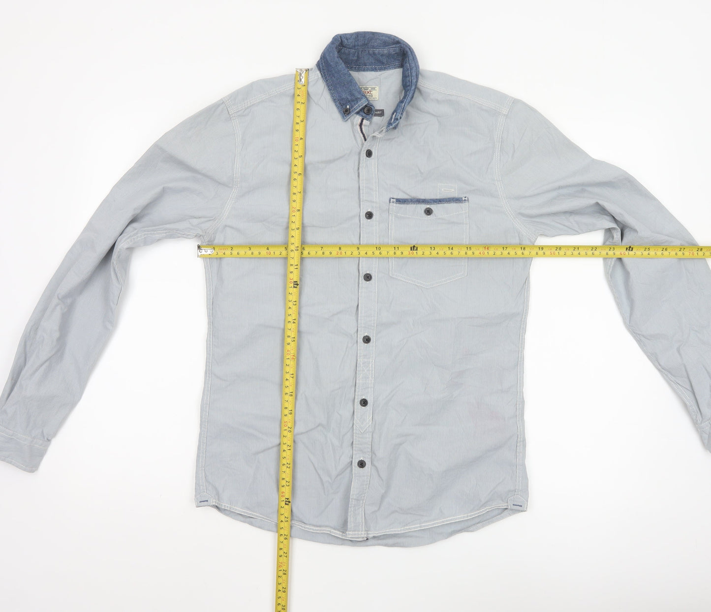Next Men's Blue Small Long Sleeve Button-Up Cotton Shirt