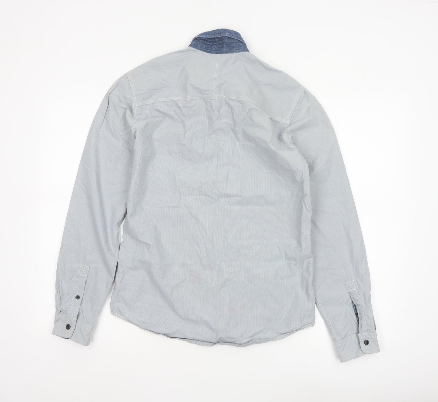 Next Men's Blue Small Long Sleeve Button-Up Cotton Shirt