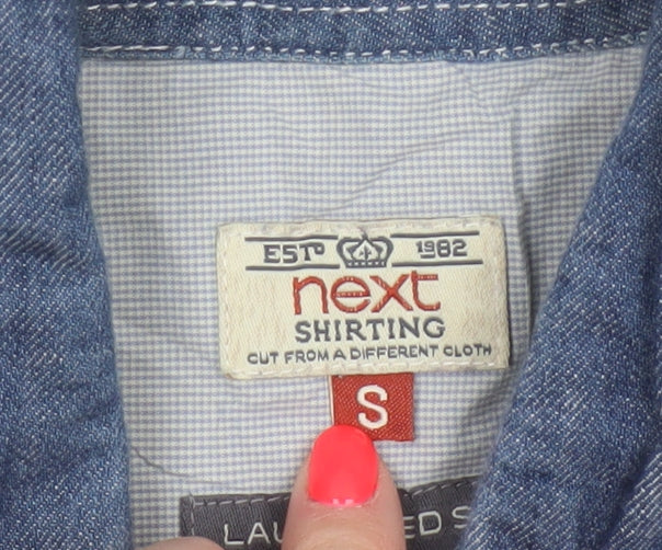 Next Men's Blue Small Long Sleeve Button-Up Cotton Shirt