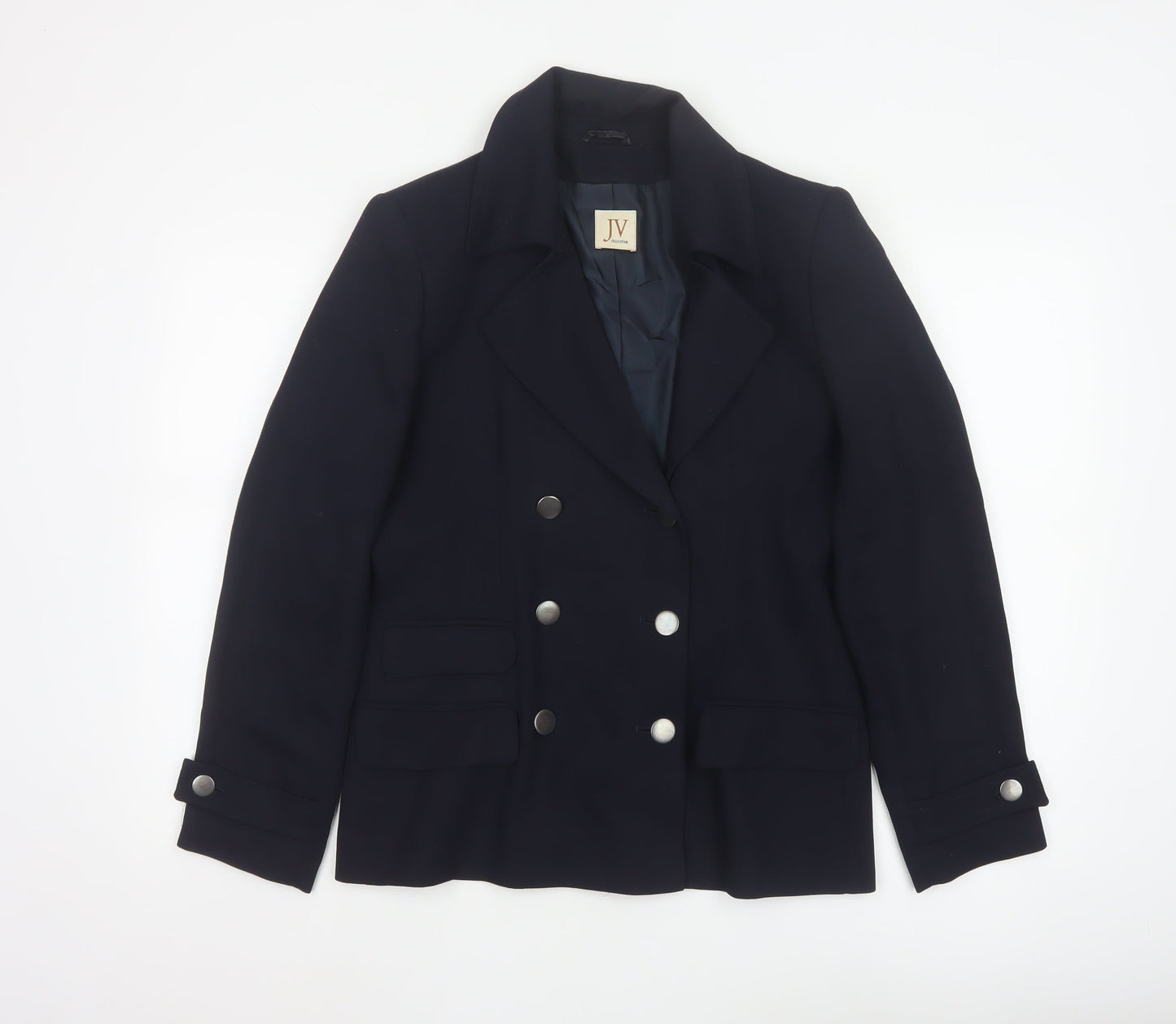 JV Collection Women's Navy Wool Blend Double-Breasted Blazer Size 12
