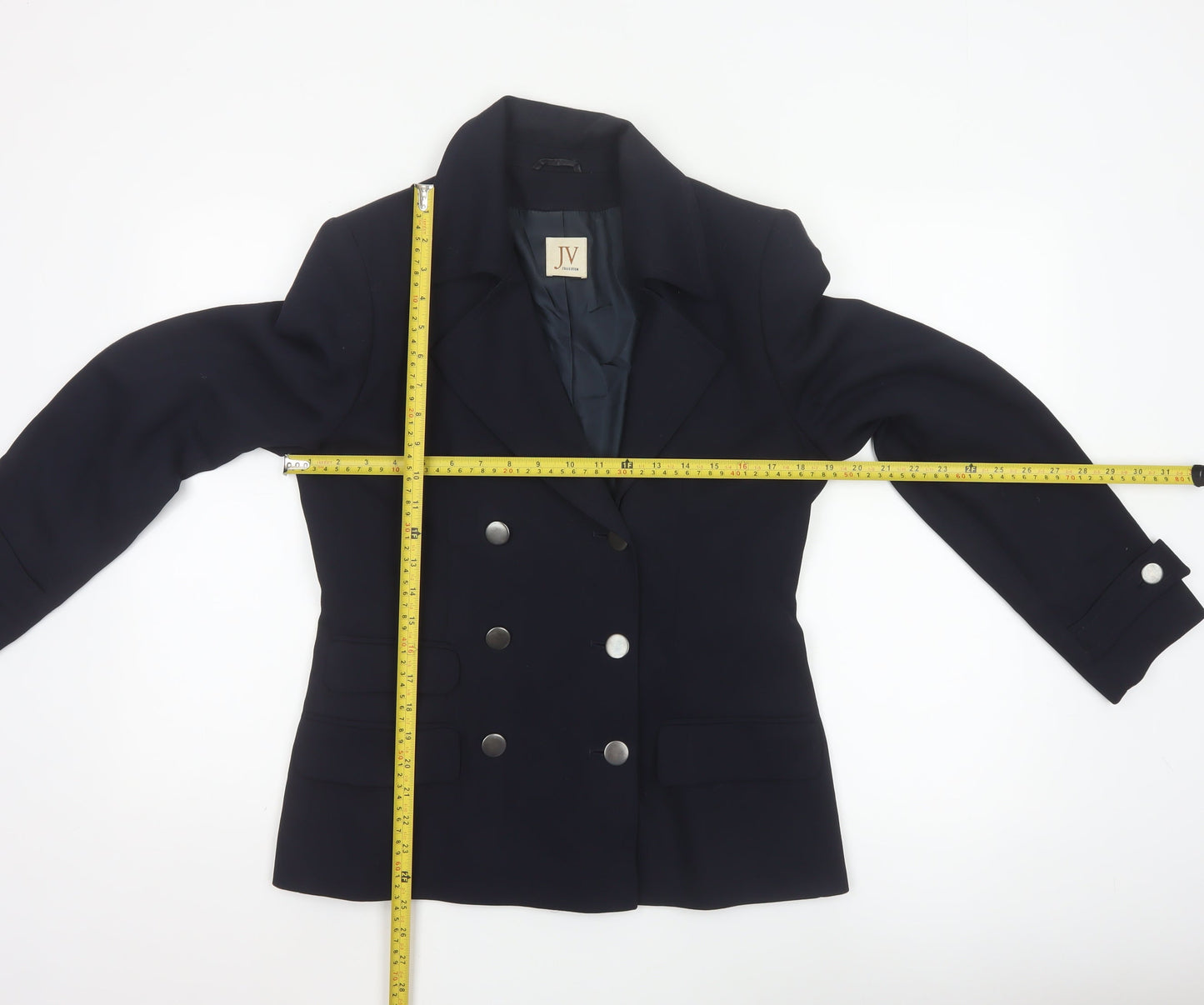 JV Collection Women's Navy Wool Blend Double-Breasted Blazer Size 12