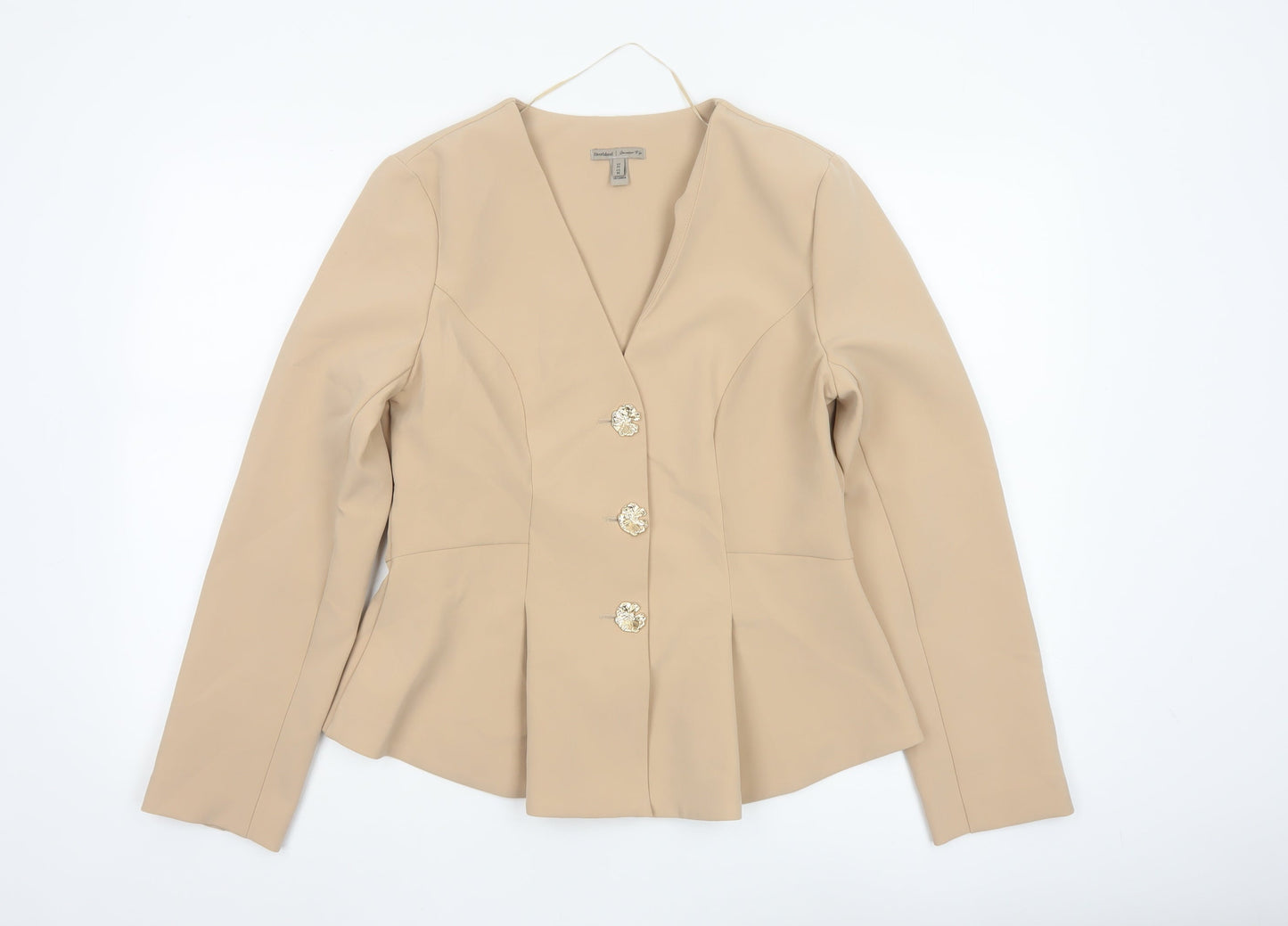 River Island Womens Beige Long Sleeve Suit Jacket Size M Tailored Fit